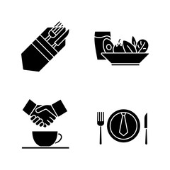 Business lunch glyph icons set
