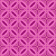 Seamless square pattern from pink geometrical abstract ornaments on a dark purple background. Vector illustration can be used for textiles, wallpaper and wrapping paper