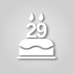 Birthday cake with candles in the form of the number 29 figure cut out of paper icon. Happy Birthday concept symbol design. Stock - Vector illustration can be used for web.