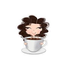 Brunette Hair Girl With A Cup Of Coffee 