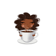 African American Girl With A Cup Of Coffee Isolated On A White Background Clean Bedding Hand Drawn Illustration