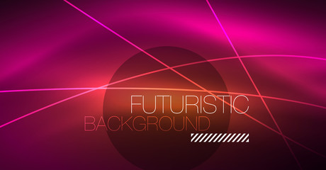 Digital technology abstract background - neon geometric design. Abstract glowing lines. Colorful techno background. Futuristic shape.