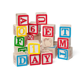Colorful alphabet blocks. Word day isolated on white background