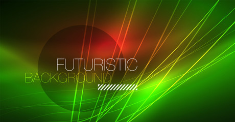 Digital technology abstract background - neon geometric design. Abstract glowing lines. Colorful techno background. Futuristic shape.