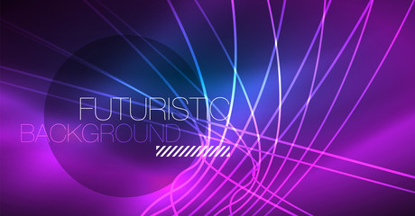 Obraz premium Neon glowing magic background, neon banner, night sky wallpaper. Magic light effect. Christmas abstract pattern.