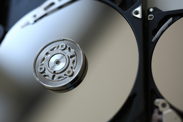 Hard drive from computer or laptop lies on the