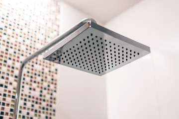 Rain Shower Head close-up, Square Chrome Luxury Fixture