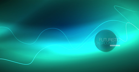 Glowing abstract wave on dark, shiny motion, Christmas and New Year magic space light. Techno abstract background