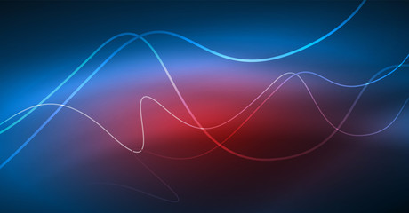 Obraz premium Glowing abstract wave on dark, shiny motion, Christmas and New Year magic space light. Techno abstract background