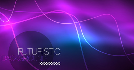 Glowing abstract wave on dark, shiny motion, Christmas and New Year magic space light. Techno abstract background