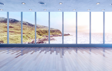 Seaside nature behind panoramic window