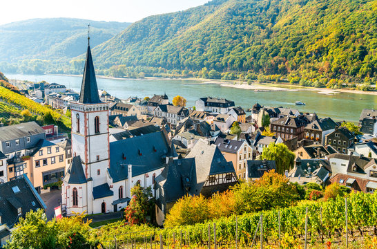 Hony Cross Church in Assmannshausen, the Upper Middle Rhine Valley in Germany