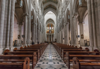 Fototapeta na wymiar Madrid, Spain - the spanish capital has a really strong catholic heritage, and a large number of catholic landmarks. Here in particular a church in the Old Town