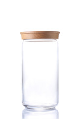 empty glass jar isolated on white background with clipping path and copy space for your text