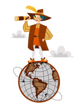 Columbus Day poster with Columb on globe