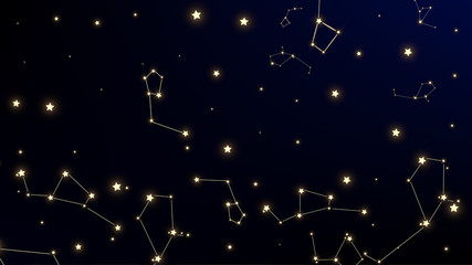 Constellation Map. Mystic Cosmic Sky with Many Stars.     Astronomical Print. Night Galaxy Pattern. Vector Stars Background.
