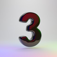 3d number 3. Black font with red, green and blue lights reflection