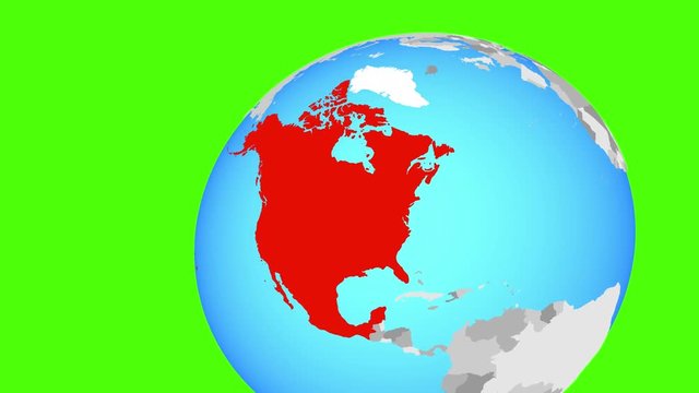 Zooming to NAFTA memeber states from flying around globe. 3D illustration.