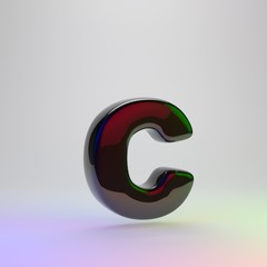 3d letter C lowercase. Black font with red, green and blue lights reflection