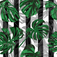 Summer Beach Background. Summer Design for Swimwear. Repeat Illustration. Exotic Palm Greenery Backdrop. Vector Summer Beach Seamless Background.