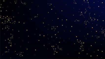 Constellation Map. Blue Galaxy Pattern. Astronomical Print. Shining Cosmic Sky with Many Stars.     Vector Constellation Pattern.