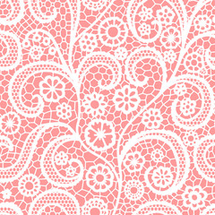 White lace seamless pattern with flowers, Vintage pattern.