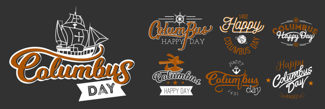Happy Columbus Day logo sign flat set