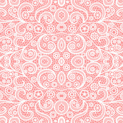 White lace seamless pattern with flowers, Vintage pattern.