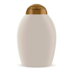 Hair Shampoo Cosmetic Oval Bottle Package Mockup. Round White Plastic Container with Cap for Protection Lotion, Moisturizer, Soap, Foam. Advertising Packaging Illustration. 3d Realistic Jar.