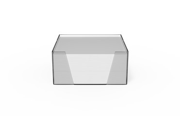 Blank white note paper cube plastic holder mock-up on isolated white background, 3d illustration