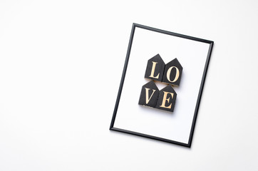 Love Letters in a Frame on White Background, Love Romantic Concept, Flat Lay
