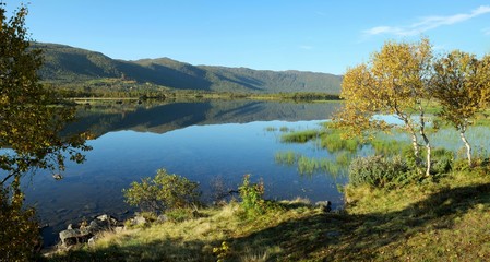 Fototapeta na wymiar Lake and reflections at Geilo, Norway