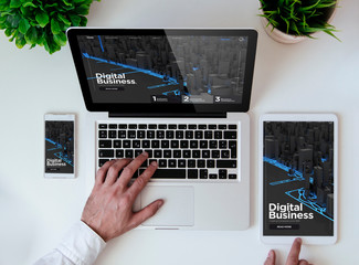 office tabletop digital business design website - obrazy, fototapety, plakaty