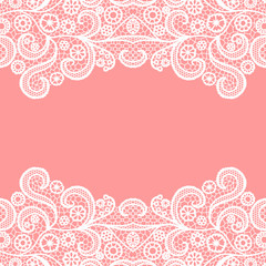 Seamless lace border. Vector illustration. White lacy vintage elegant trim. Invitation card.