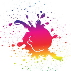 Colorful rainbow spectrum ink splash droplet by grunge brush distress dots scattered liquid on white background
