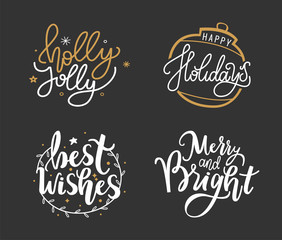 Wishes, Happy Holidays, Merry Christmas Lettering