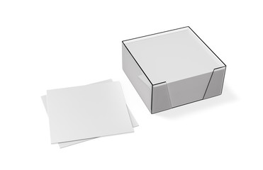 Blank white note paper cube plastic holder mock-up on isolated white background, 3d illustration
