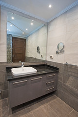 Interior design of bathroom in luxury apartment