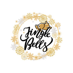 Jingle Bells Lettering Print, Two Holiday Campanes