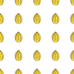 Arjuna. Yellow fruit. Seamless, texture, background, wallpaper. Sketch. 