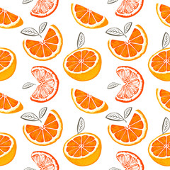 Grapefruit seamless pattern. Sketch grapefruites. Citrus fruit background. Elements for menu, greeting cards, wrapping paper, cosmetics packaging, posters etc