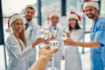 Group of doctors celebrating Christmas