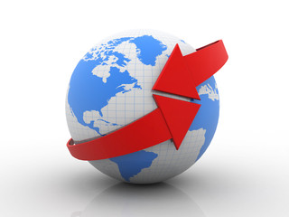 3d illustration Arrow and Earth globe. 3d render
