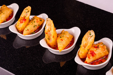  Beaters from seafood with hot sauce and greens