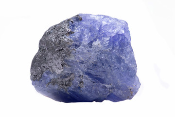 Blue violet extra quality rough Tanzanite from Tanzania isolated on white background.