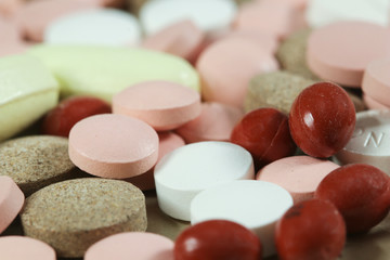 Bunch of colorful tablets and pills