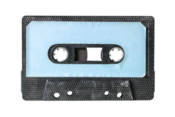 An old vintage cassette tape from the 1980s (obsolete music technology). Vivid colors: black grid...