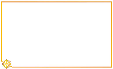 Simple golden frame with corner element snowflake. New year and Christmas illustration. Volumetric vintage gold border, isolated. Deco elegant art. Vector empty space for decoration, photo, banner