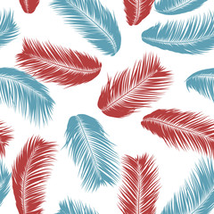 Tropical Palm Tree Leaves. Vector Seamless Pattern. Simple Silhouette Coconut Leaf Sketch. Summer Floral Background. Jungle Foliage. Trendy Wallpaper of Exotic Palm Tree Leaves for Textile Design.