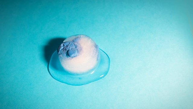 time lapse of a piece of melting ice and inside there is a dead blue fish, footage that sensitizes ecological problems